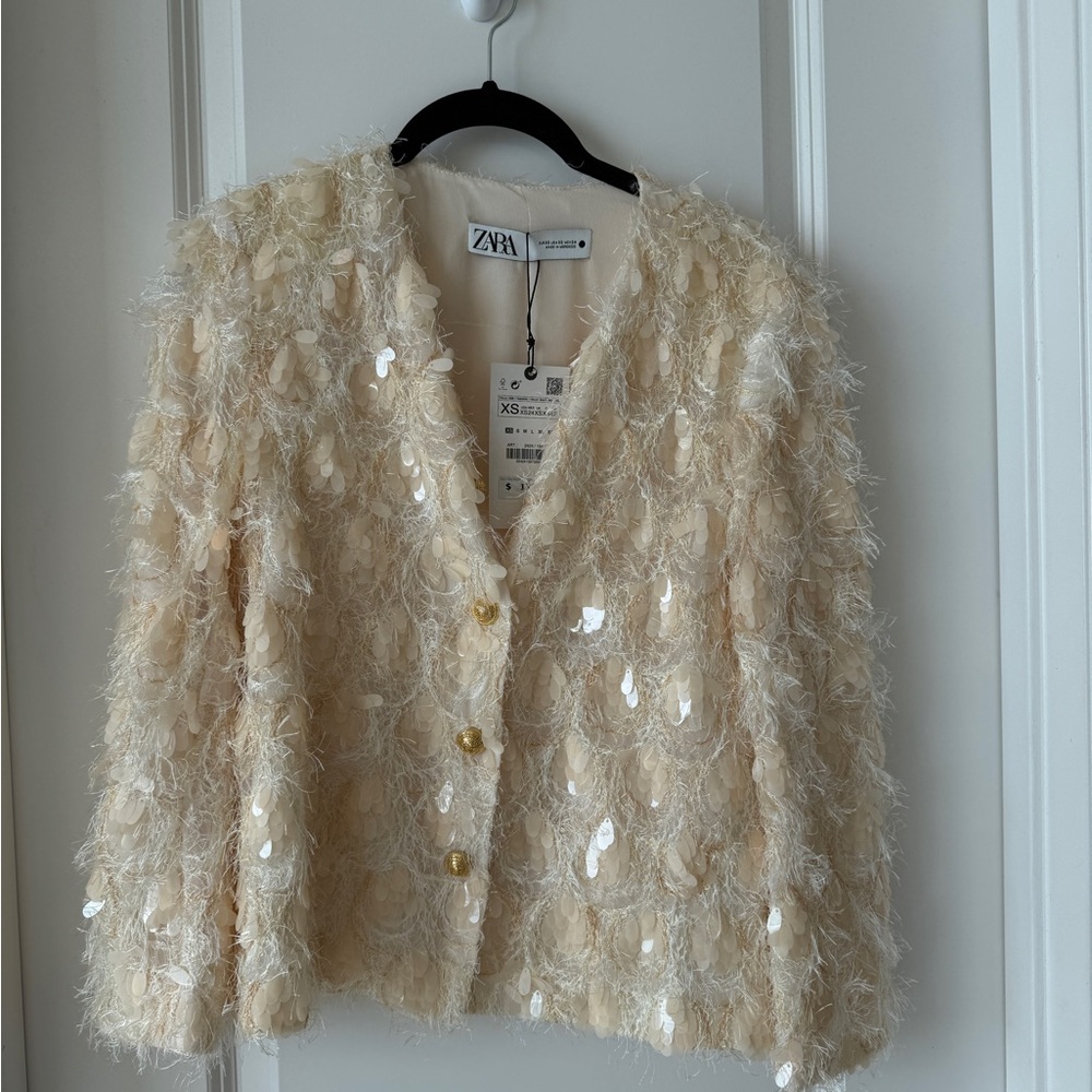 Zara Beige Sequin Women's Blazer